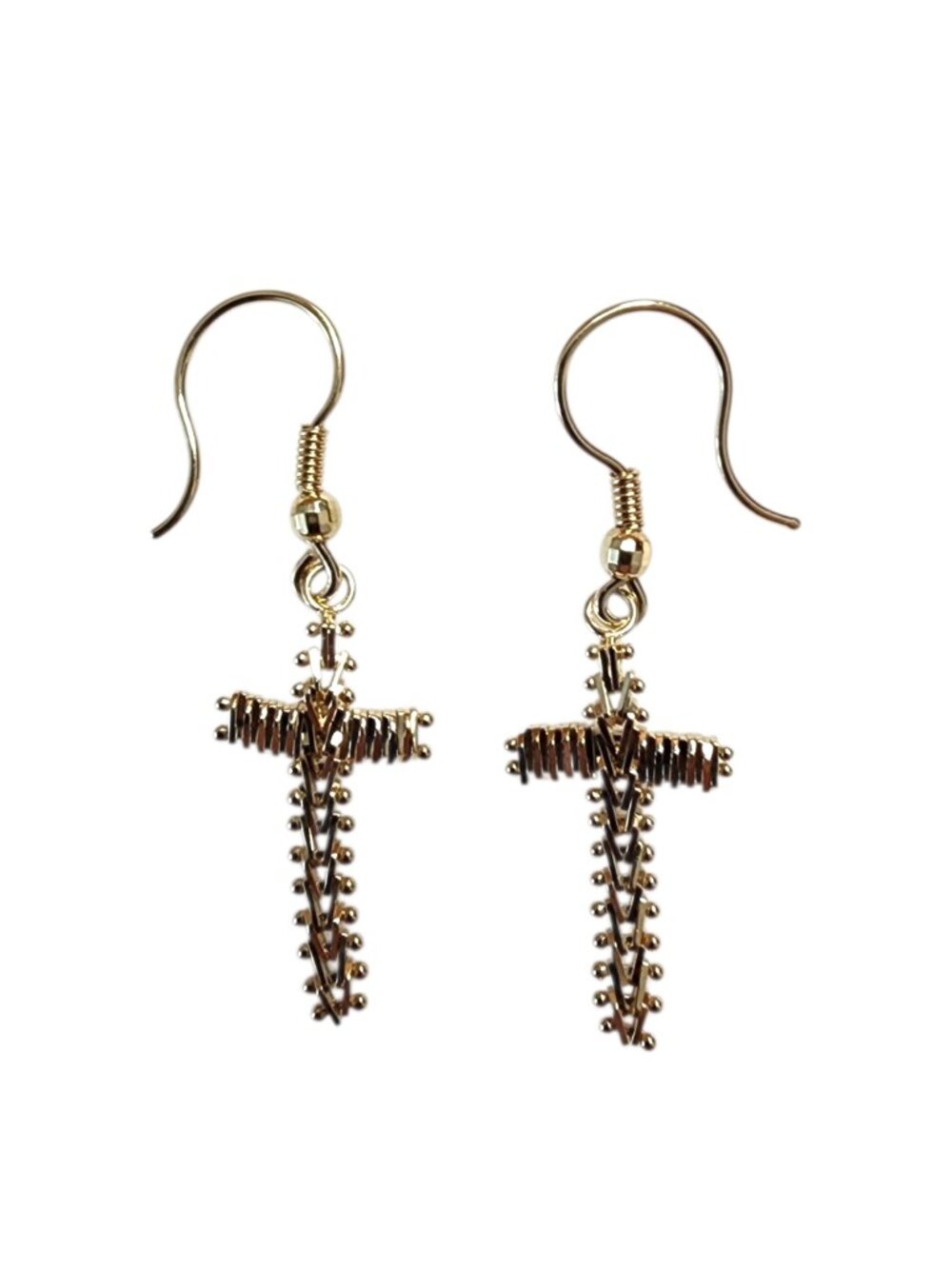 14K Yellow Gold Dangle Flexible Cross Earrings #25458